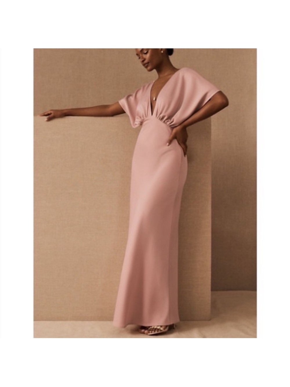 BHLDN Blush Dusty Pink Leila Satin Charmeuse V-Neck Maxi Gown